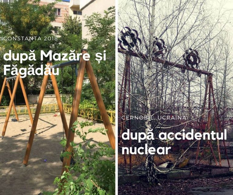 Priviți imaginile! Locurile de joacă din Constanța, în comparație cu cele din Cernobîl