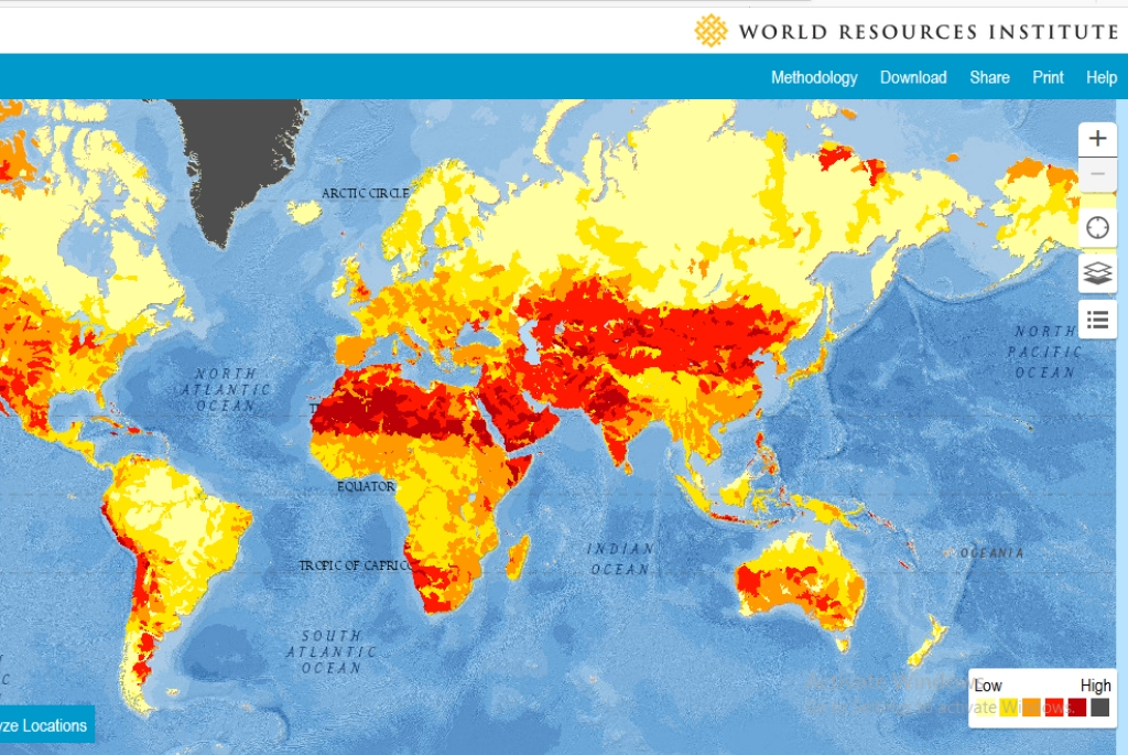 Harta zonelor afectate de lipsa apei - WRI