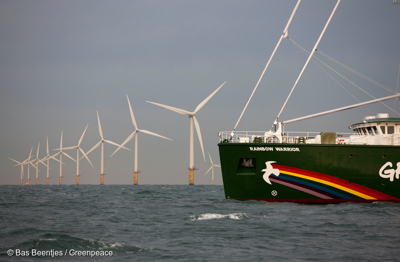 Rainbow Warrior Passes Amalia Wind Farm