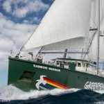 The Rainbow Warrior on the Great Barrier Reef.