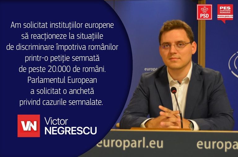 Victor Negrescu: Am convins instituțiile europene să acționeze pentru a-i apăra pe românii afectați de discriminare în diferite state europene solicitând un tratament egal pentru toți cetățenii europeni