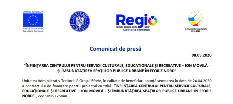 Un nou proiect european. “Înființarea centrului pentru servicii culturale, educaționale și recreative Ion Movilă și îmbunătățirea spațiilor publice urbane în Eforie Nord”